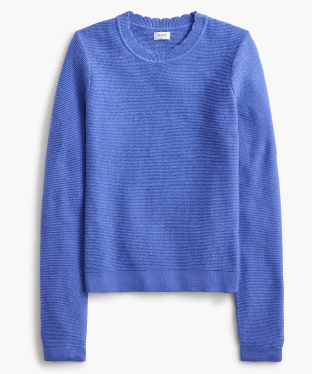 NWT J.Crew Scalloped Crewneck Sweater Long Sleeve Pullover Bistro Blue Size L